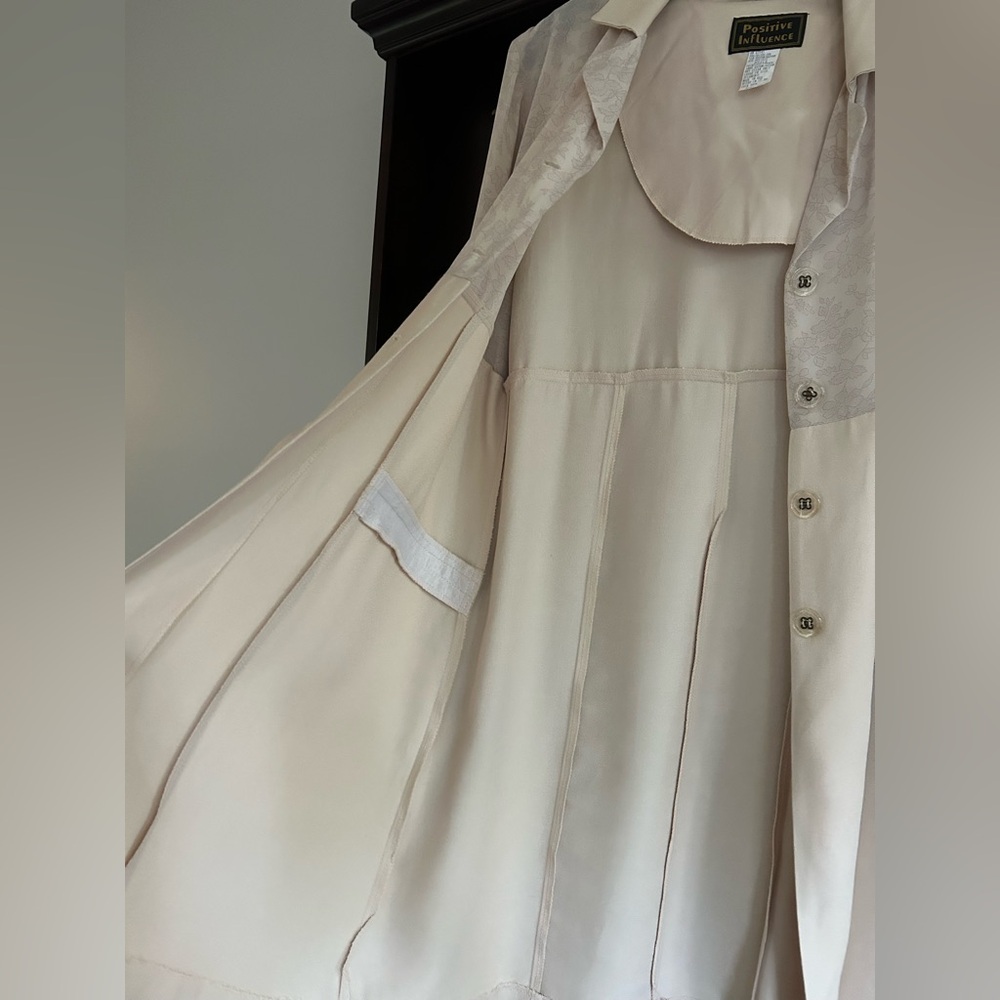 VINTAGE 90S POSITIVE INFLUENCE Floral Block Cream Duster Jacket Artsy | Size 12 - Picture 5 of 13